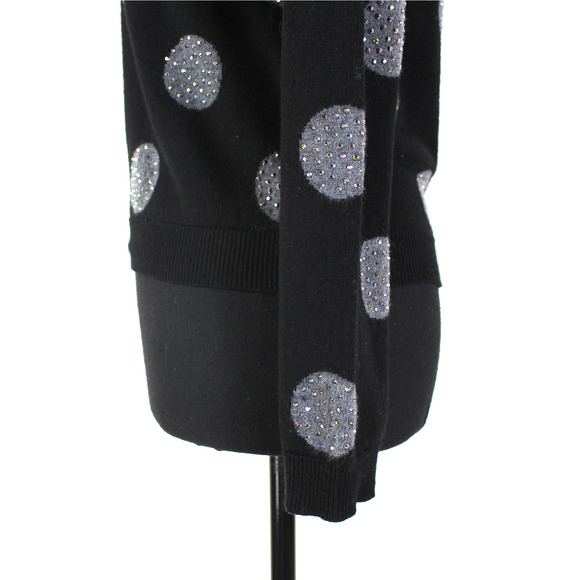 Alice + Olivia Wool Embellished Sweater Polka Dot Black Gray Studded Crewneck S - Picture 5 of 8